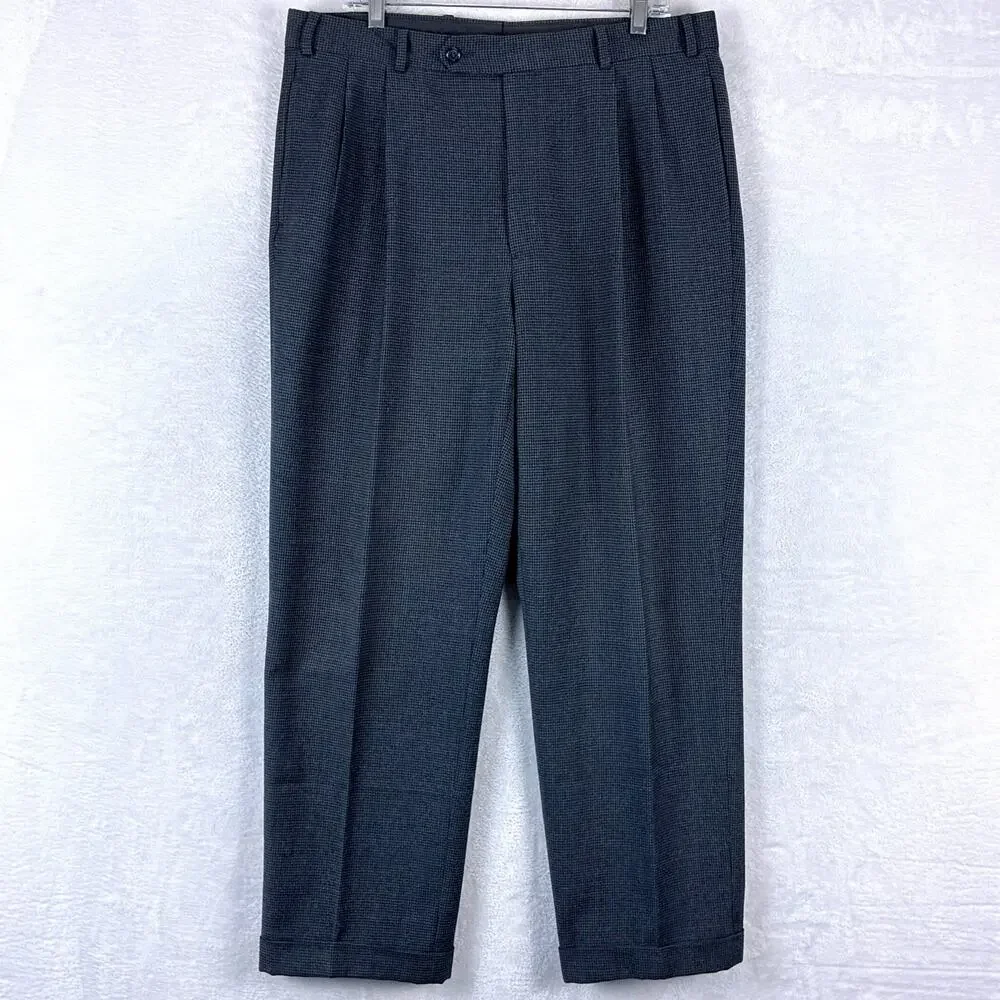 Brooks Brothers Pants Mens 36x32 Gray Houndstooth Wool Pleated Preppy Luxury